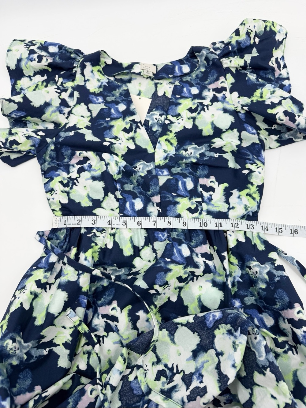 A New Day Navy Blue Floral Ruffle Sleeve Midi Dress XS NWT - Picture 11 of 13